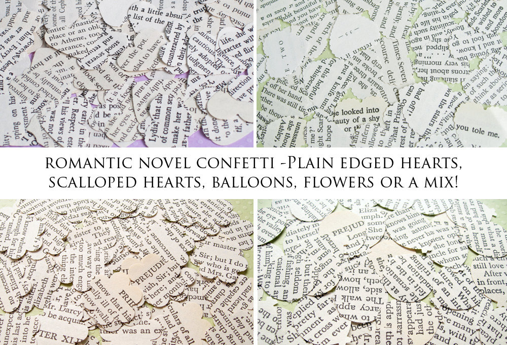 250 X Romantic Novel Confetti - Choice Of 4 Shapes - Great For Weddings, Invites, Table Decor, Favours