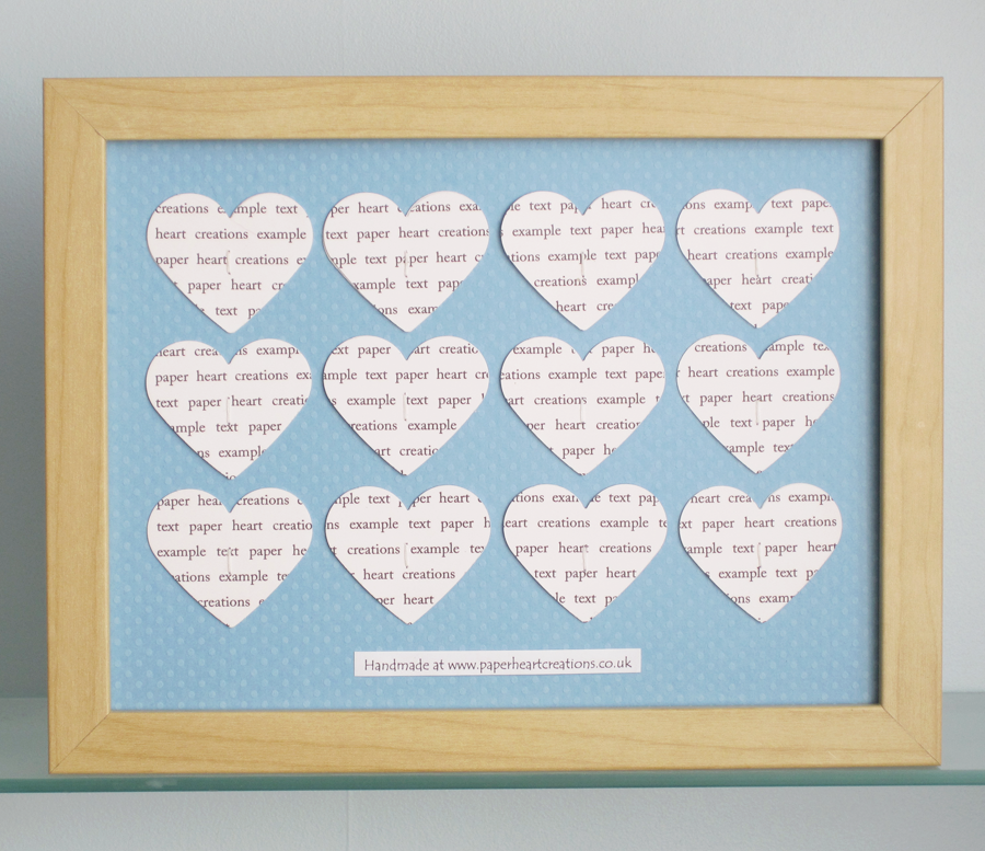 Personalised Text Hearts Box Frame - Perfect For Baby, Christenings, Birthday, Anniversaries, Special Occassions