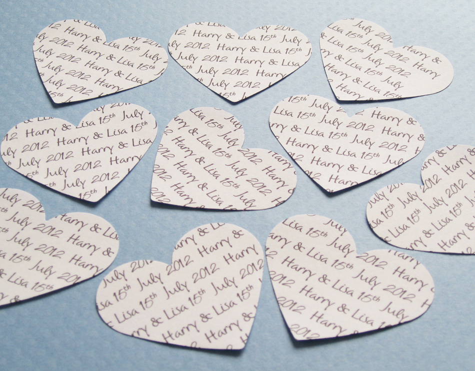 75 2inch Personalised Heart Confetti - Great For Weddings, Invites, Table Decor, Favours, Parties