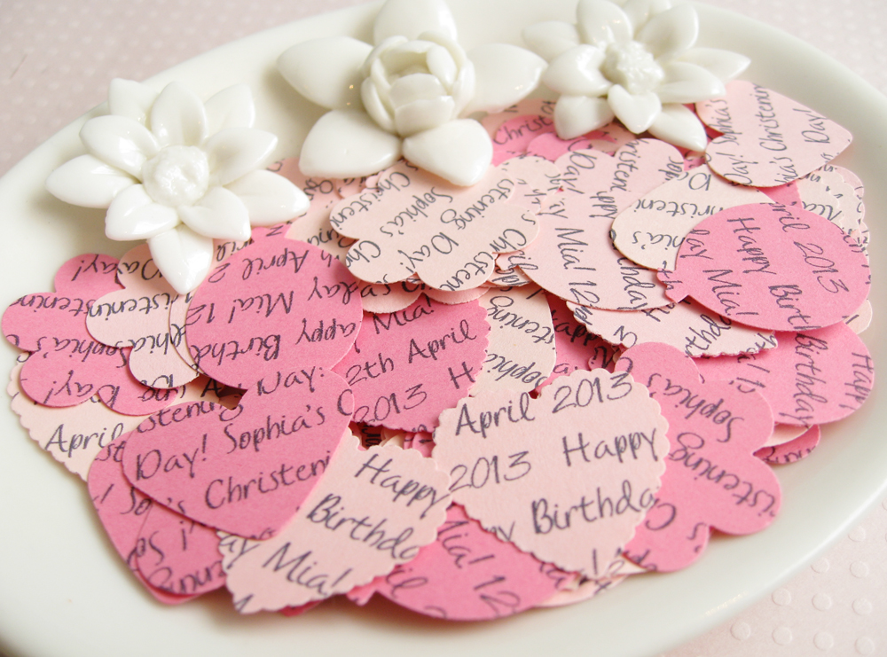200 X Personalised Pink Confetti - 4 Shapes To Choose - Great For Baby Showers, Christenings, Birthdays