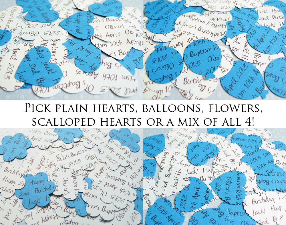200 X Personalised Blue Confetti - 4 Shapes To Choose - Great For Baby Showers, Christenings, Birthdays