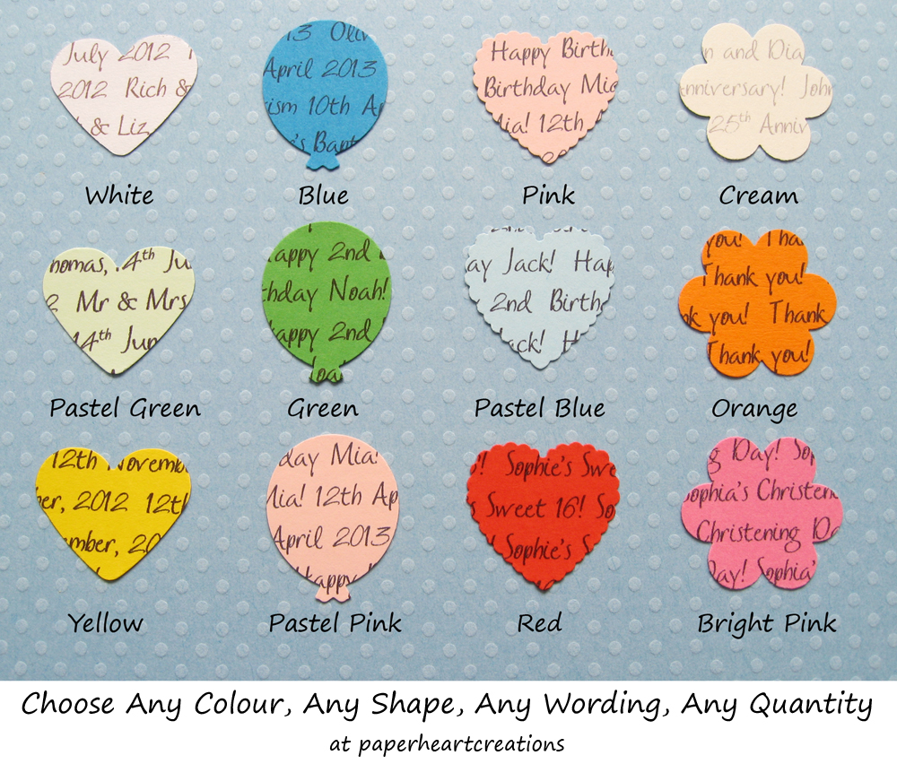 1000 Personalised Confetti - Choice Of 4 Shapes, 12 Colours Of Card - Great For Special Occassions